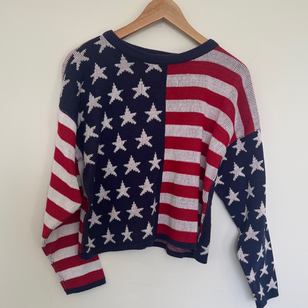 Patriotic Stars & Stripes Knit Sweater - Red, White & Blue